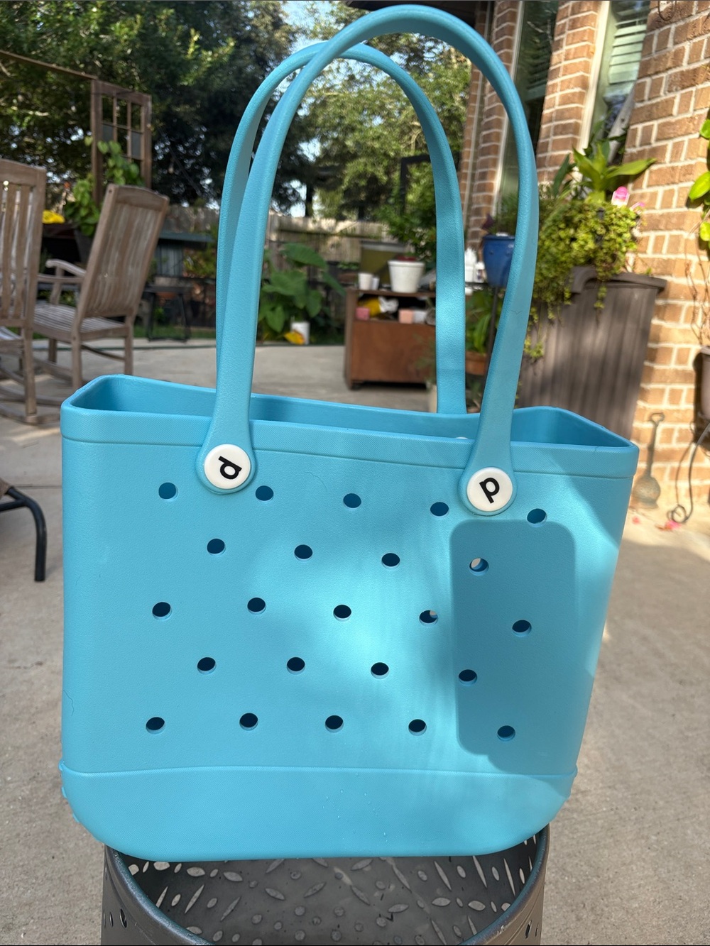 Baby Blue Perforated EVA tote bag with charm holes